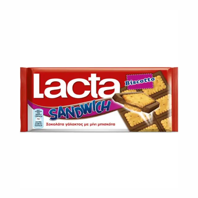 Lacta Σοκολάτα Γάλακτος Sandwich με Μπισκότο 87gr Συσκ. 18 τμχ