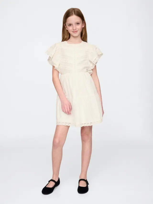 Παιδικό Δαντελένιο Tiered Ruffle Φόρεμα New off white