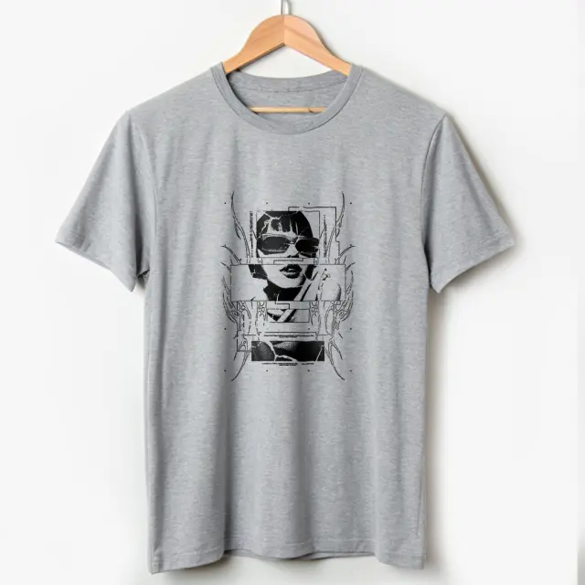 T-shirt Noshame® Γκρι Μελανζέ με τύπωμα Girl with Glasses - 122591 - XXL 2
