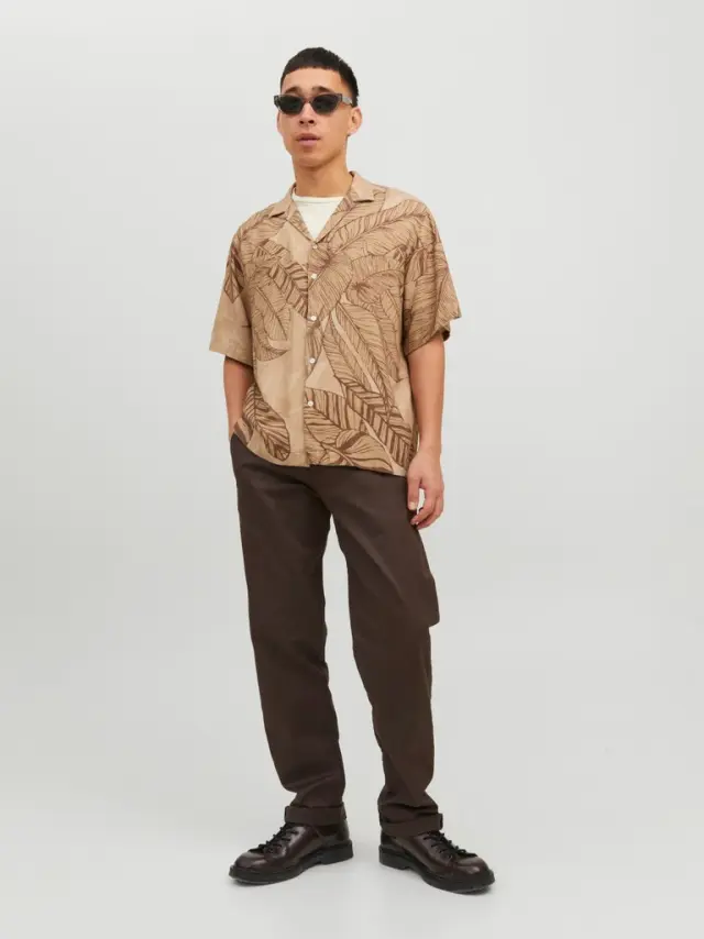 JPRBLUREX PRINT RESORT SHIRT S/S LN Beige - L 3