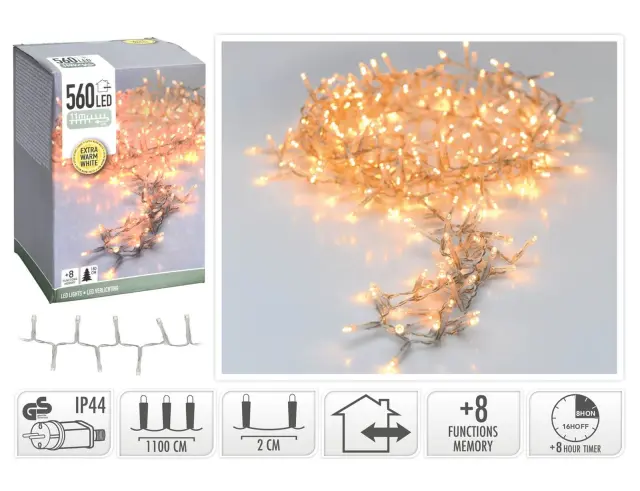 560 Φωτάκια LED - 11 Μέτρα + 3 Μέτρα σύνδεσης , Κανονική Διάταξη, με χειριστήριο, 8 προγράμματα, Διάφανο καλώδιο PVC - Θερμό Λευκό AX8560410 2