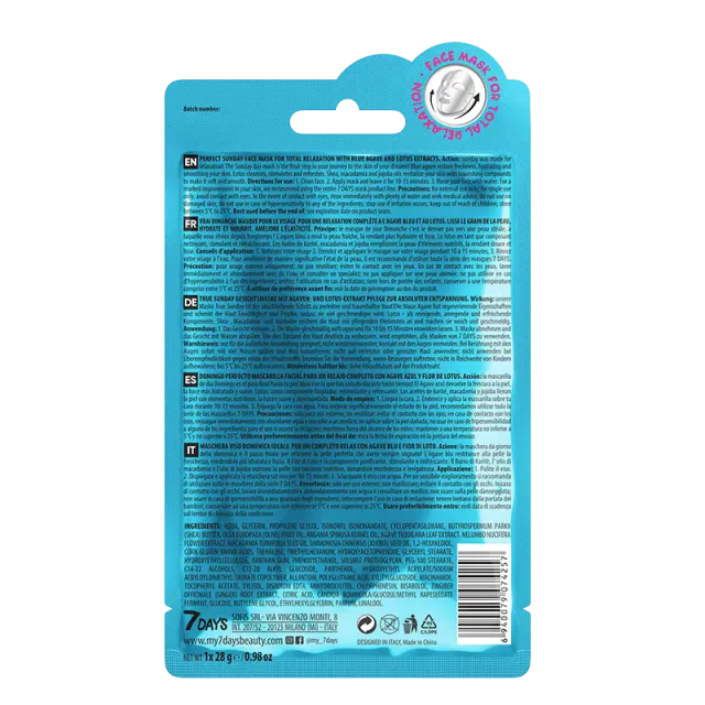 7DAYS Perfect Sunday Sheet Mask Μάσκα Προσώπου για Κανονικές & Μεικτές Επιδερμίδες, 28g 2