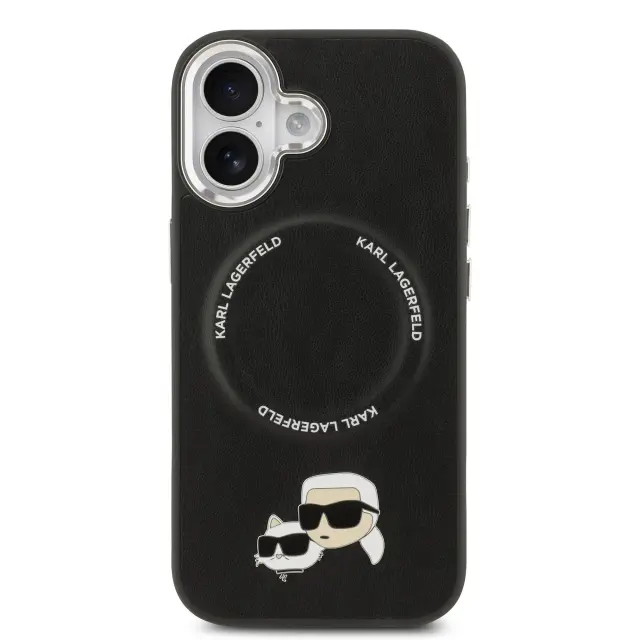 Karl Lagerfeld PU Karl and Choupette Heads Pins MagSafe Case for iPhone 17 Black 3