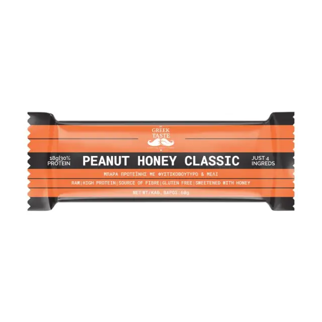 Peanut Honey Classic Premium Raw Μπάρα Πρωτεΐνης 30% Χωρίς Γλουτένη - myGreekTaste - 60gr 5214002412845