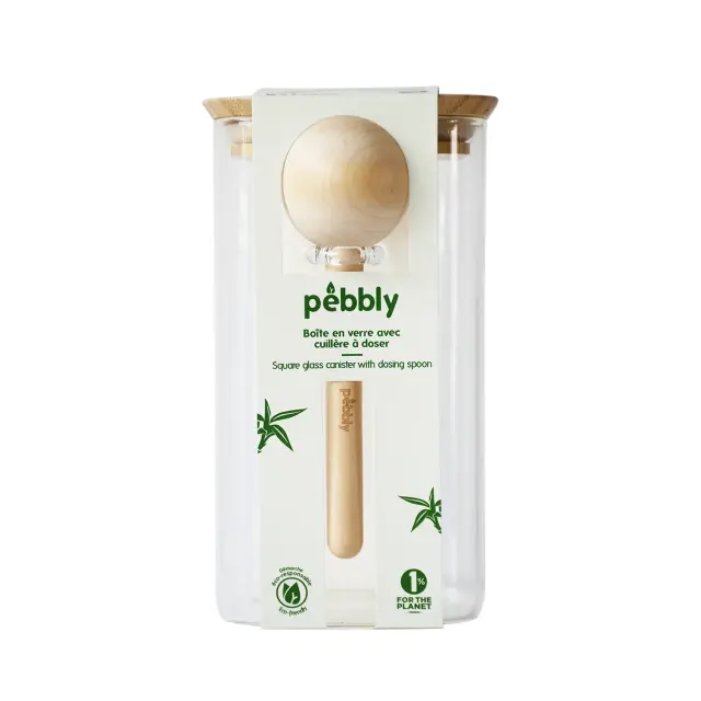 Pebbly Γυάλινο Βάζο Αποθήκευσης με Καπάκι από Bamboo και Δοσομετρητή 1400ml 3