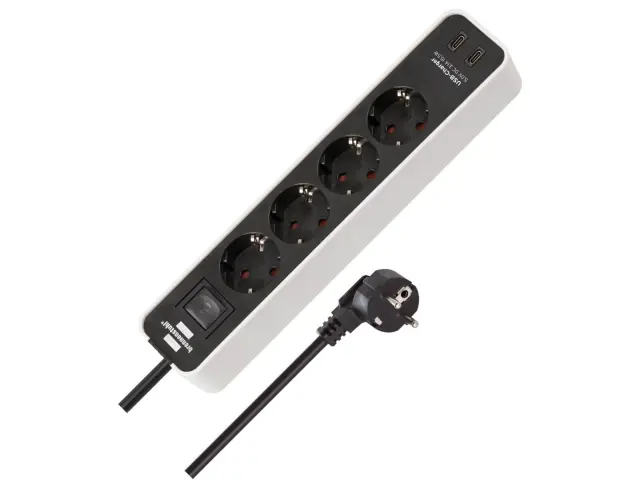 Πολύπριζο Ecolor Brennenstuhl - 4x Schuko - 2x USB-C - Διακόπτη On/Off - Καλώδιο 1.5m - White / Black150172