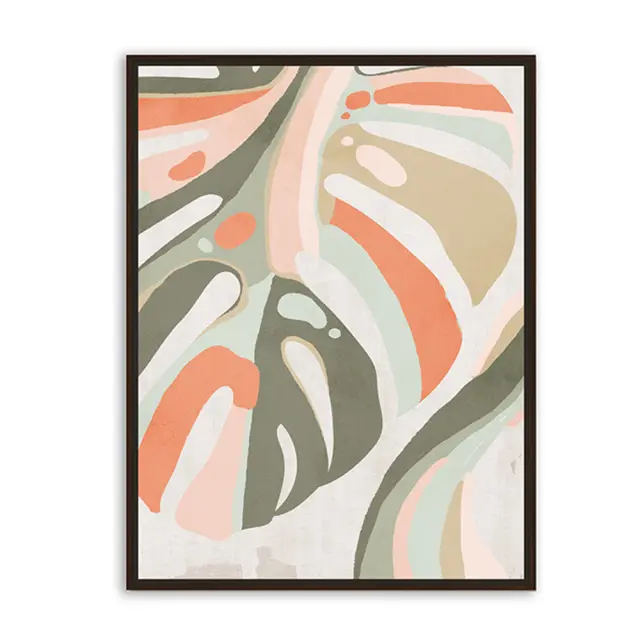 Πίνακας 60x90cm Monstera σε αποχρώσεις λαδί κ πορτοκαλί σε κορνίζα MDF HomeGuru PI327