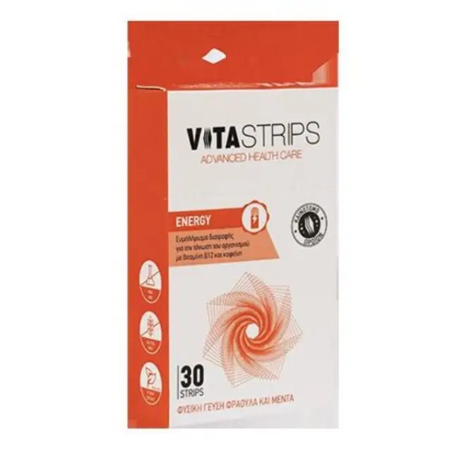 Vitastrips Energy Συμπλήρωμα Διατροφής για Τόνωση με Φυσική Γεύση Φράουλα & Μέντα 30 τμχ 3