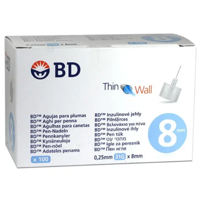 BD | Thin Wall | Βελονάκια για Πένα Ινσουλίνης 0.25mm 31G x 8mm | 100 τεμ