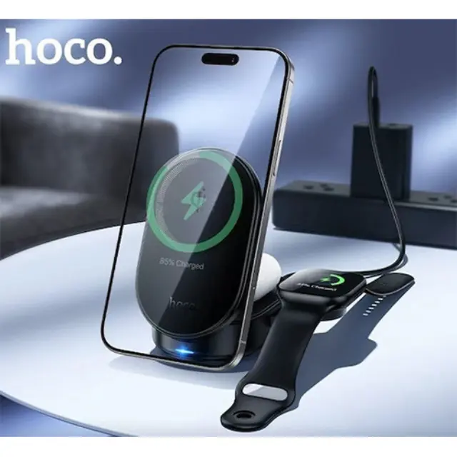 Hoco Ασύρματος Φορτιστής 3 σε 1 Qi2 25W Power Delivery Μαύρος (CQ23) 2