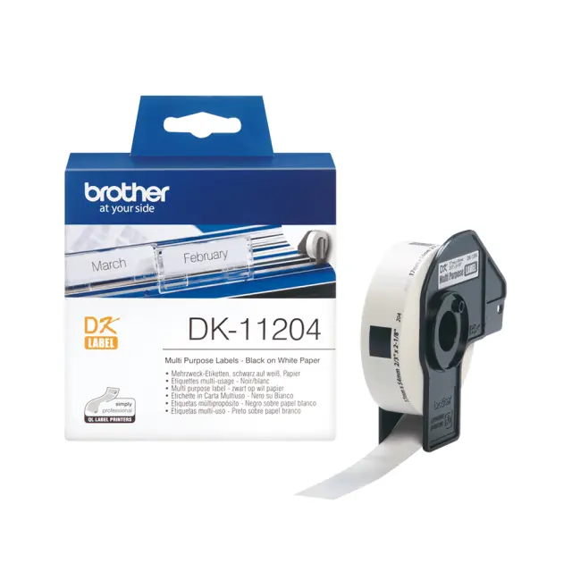 Brother DK-11204 Label Roll – Black on White, 17mm x 54mm (DK11204) (BRODK11204) Brother Labels