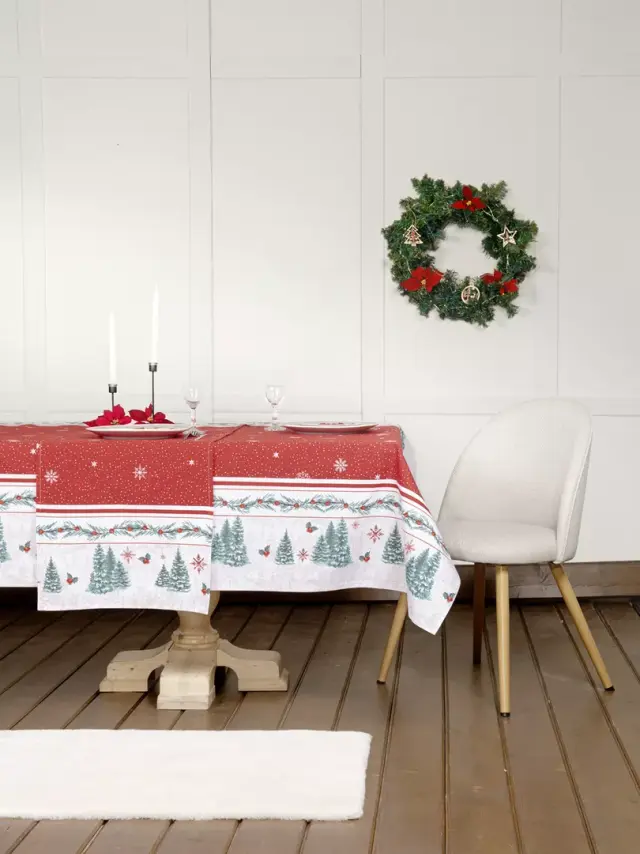 Τραπεζομάντηλο 140x240 Christmas Nima North Pole Red 50% Βαμβάκι-50% Πολυέστερ