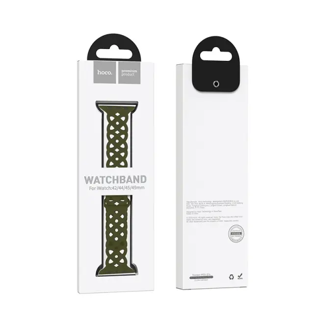 Watchband Hoco WA09 Flexible Rhombus Hollow 42/44/45/49mm για Apple Watch 1/2/3/4/5/6/7/8/SE/Ultra Olive Green Silicon Band 2