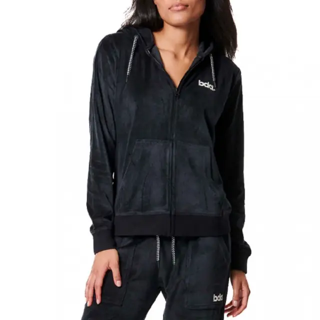 Body Action Velour Γυναικεία Ζακέτα Φούτερ Βελουτέ με Κουκούλα 071417-BLACK - L