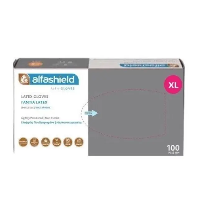 ALFASHIELD Εξεταστικά Γάντια Latex Ελαφρώς Πουδραρισμένα XLarge 100τμχ 9-9,5