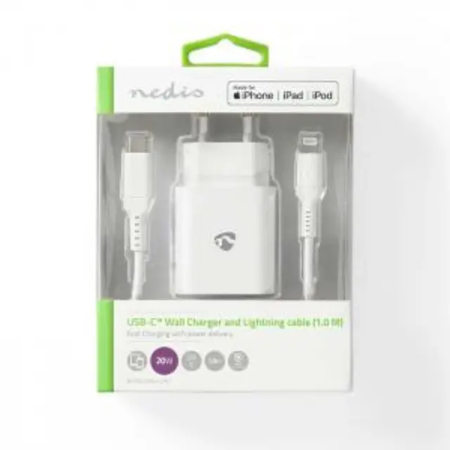 Universal φορτιστής USB-C, 3.0Α & PD20W, με αποσπώμενο καλώδιο Lightning 8-Pin, σε λευκό χρώμα. 3