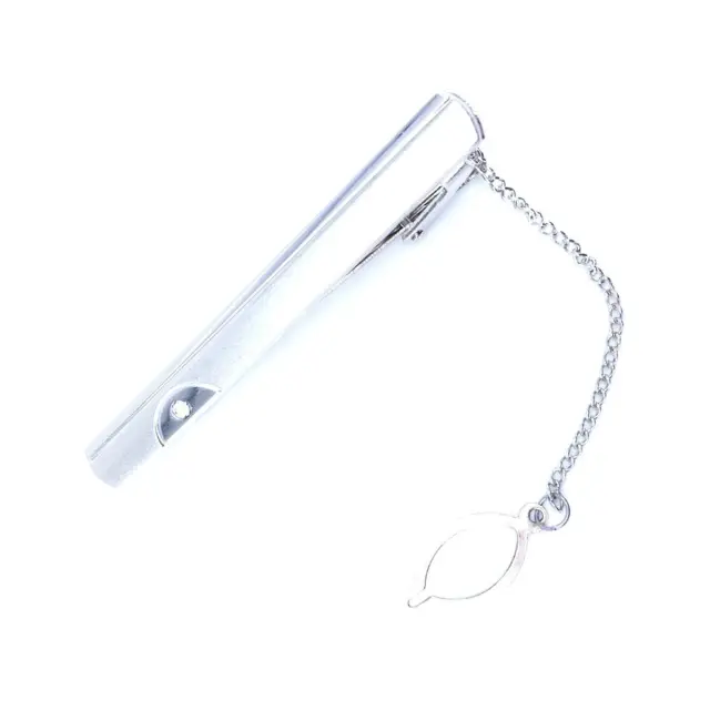 Ασημί Κλιπ Γραβάτας 6 cm με Αλυσίδα – LGTC-M9
