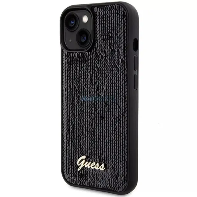 Guess case for iPhone 14 6,1 black HC SEQUIN SCRIPT METAL