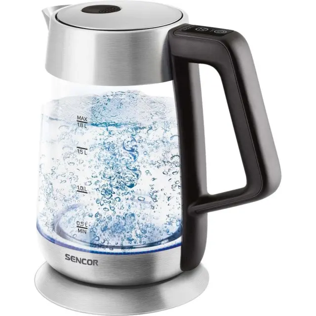 Βραστήρας Sencor SWK 1890SS 1.8lt 2200W 360° STRIX με Γυάλινη Κανάτα Επιλογή Θερμοκρασίας με Χρωματική Ένδειξη Ασημί