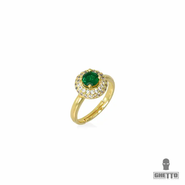 Ghetto Green Diamond Shaped CZ Gemstone Adjustable Ring Gold