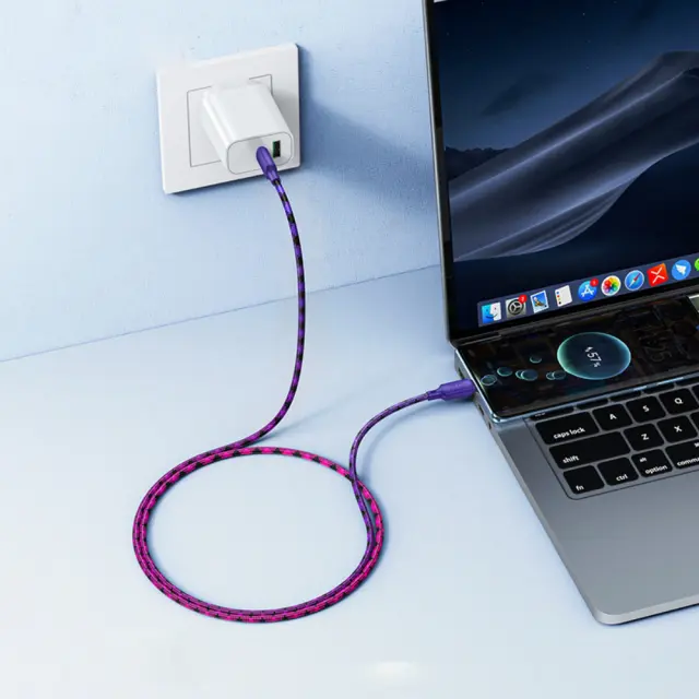 Καλώδιο Hoco X116 Meridian USB-C σε USB-C 60W 3A Braided Πολύχρωμο Μωβ 1m 3