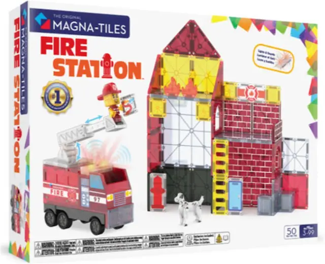 MAGNA-TILES Fire Station 50 Τεμάχια – Μαγνητικά Πλακίδια STEM με Πυροσβεστικό Σταθμό / 252050FS (Magna-Tiles)