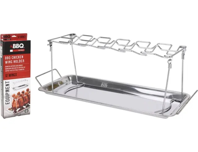 Βάση BBQ Για 12 Φτερούγες Κοτόπουλου (C83500180) Από Ανοξείδωτο ατσάλι SS430, 38 x 15.6 x 16 cm C83500180