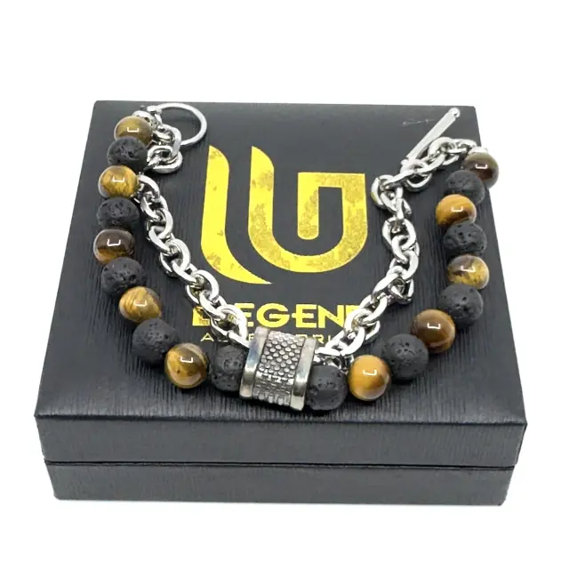 Tiger Eye Lava Stone Βραχιόλι Ανοξείδωτο Ατσάλι 2