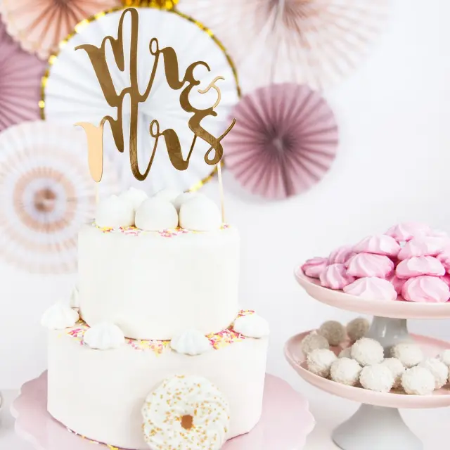 PartyDeco Cake Topper - Mr&Mrs - Χρυσό 2