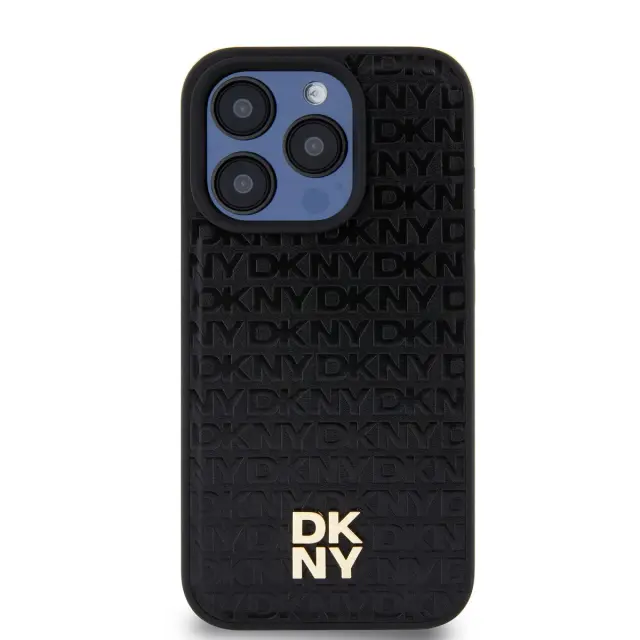 DKNY PU Leather Repeat Pattern Stack Logo MagSafe Case for iPhone 15 ro Max Black 2