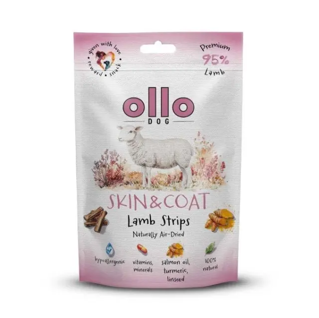 OLLO Air-Dried Skin & Coat Lamb strips - dog treat - 80g