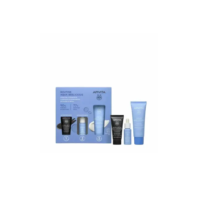 Apivita Aqua Beelicious Promo Pack με Comfort Hydrating Cream Κρέμα Ενυδάτωσης Πλούσιας Υφής, 40ml & Δώρο Black Detox Cleansing Jelly Μαύρο Gel Καθαρισμού για Πρόσωπο & Μάτια, 15ml & Aqua Beelicious Booster Αναζωογόνησης & Ενυδάτωσης, 10ml, 1σετ