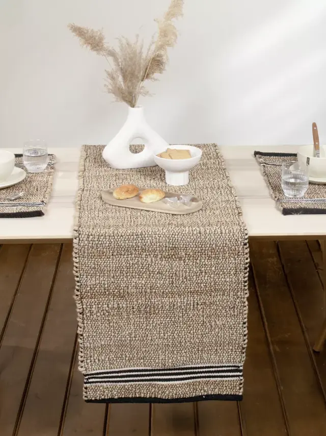 Ράνερ 45x150 Nima Ray Beige-Black 70% Jute-30% Cotton