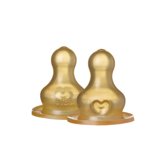BIBS - Baby Bottle Nipple Round Latex - Medium Flow - 2 pack - Baby and Children