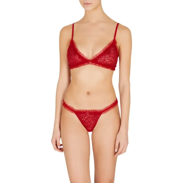 Emporio Armani Γυναικείο String Δαντέλα με Πούλιες, Χρώμα Red Sequins - M