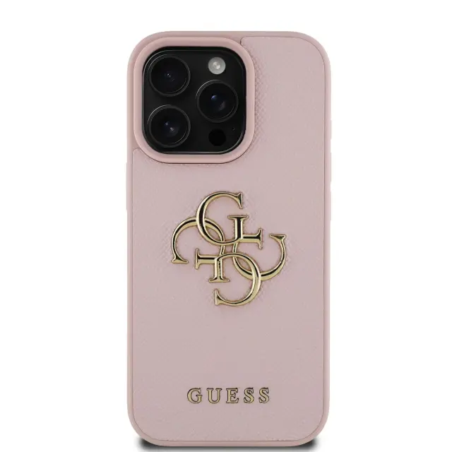 Guess PU Grained 4G Metal Logo Case for iPhone 15 Pro Pink 3