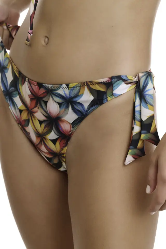 Floral μαγιό σλιπ με κορδόνια