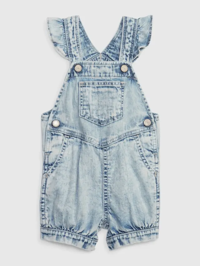 Μπλε Βρεφικό 100% Οργανικό Βαμβάκι Ruffle Denim Σαλοπέτα Σορτς με Washwell medium wash