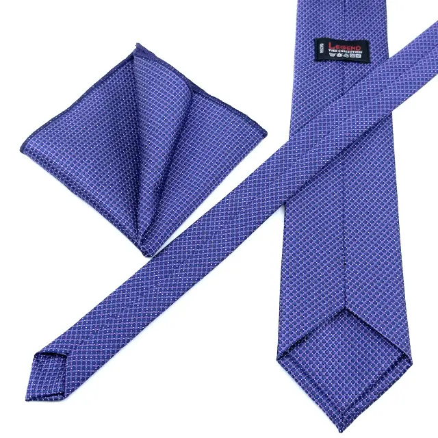 Γραβάτα Microfiber σε Μωβ Λιλά Μοτίβο Σετ με Μαντηλάκι 3