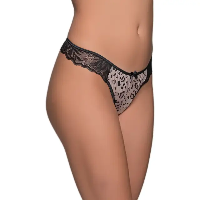 Milena Γυναικείο Στρινγκ με Animal Print & Δαντέλα, Χρώμα Τιγρέ - M 3