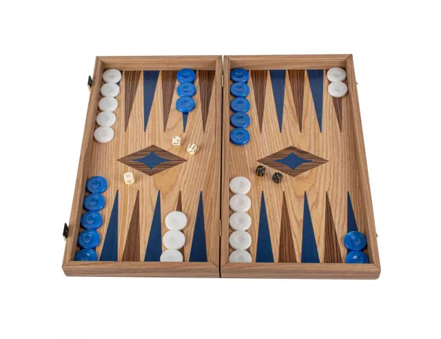 Σετ Χειροποίητο Τάβλι Classic Oak/Blue & American Walnut Manopoulos με διαστάσεις 48x26cmTKD1BLU