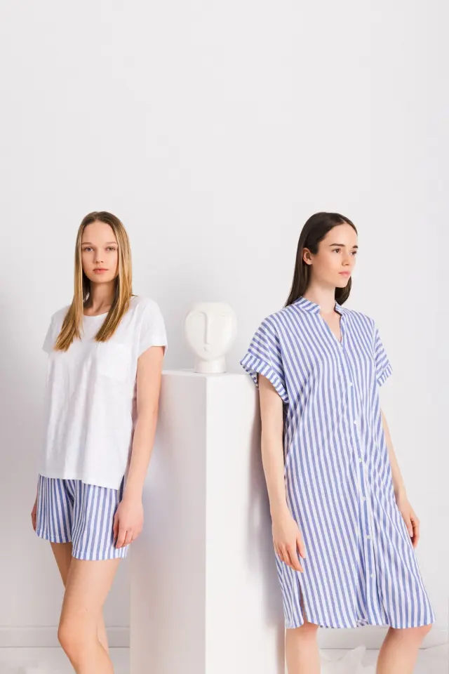 S1341 - Type - PYJAMA SHORTS SOFT BLUE STRIPE - L