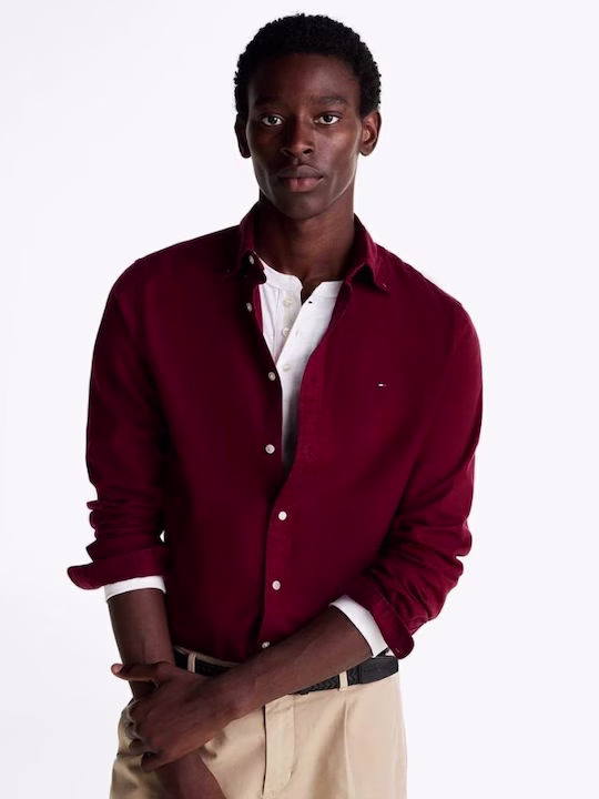Tommy Hilfiger Μπορντό Πουκάμισο Σε Regular Fit Γραμμή Μπορντό
