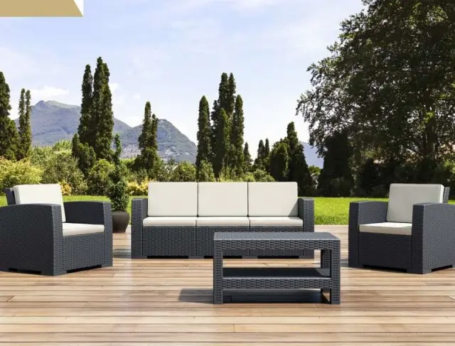 Σετ Σαλόνι-Καθιστικό MONACO Ανθρακί PP 198x79x79/82x79x79/92x57x45cm 2