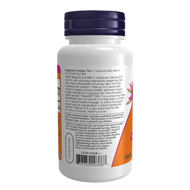 Now Foods Mega D-3 & MK-7 120 Veg Capsules 3