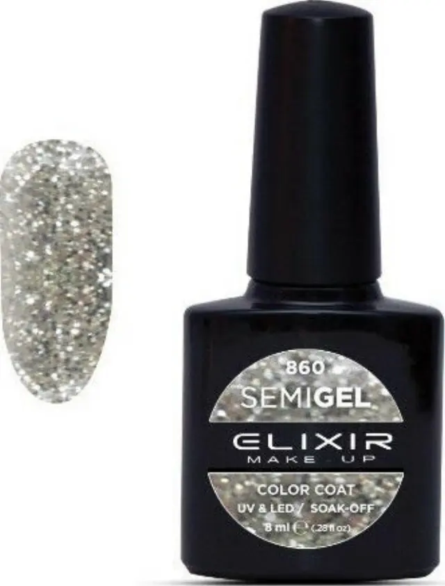Elixir Professional Semi Gel Ημιμόνιμο Βερνίκι Νυχιών 860 80s Shiny Silver Έντονο Ασημί Γκλίτερ 8ml