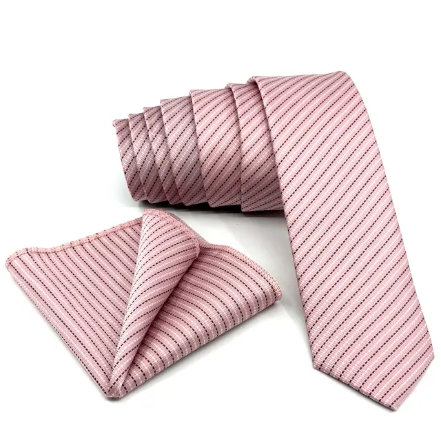 Γραβάτα Microfiber σε Ροζ Φόντο Σετ με Μαντηλάκι 3