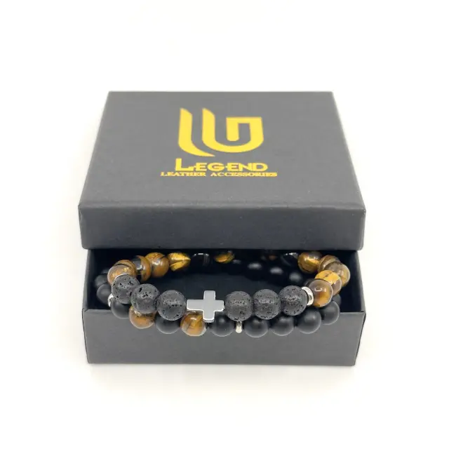Lava Stone Διπλό Ελαστικό Βραχιόλι με Πέτρες 3