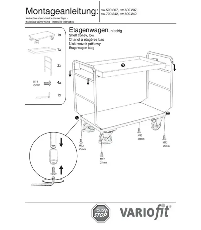 Variofit sw-600.207 Τρόλεϊ Μεταφοράς 2 Επιπέδων για Φορτίο Βάρους ως 250kg 2