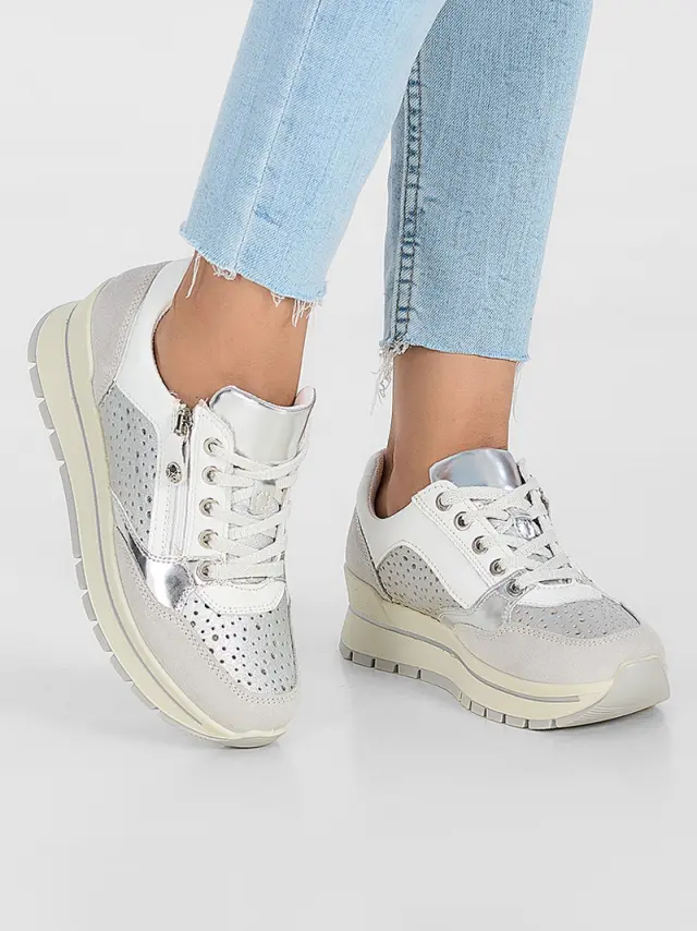 Imac Sneakers Γυναικείο δέρμα/δέρμα Nubuck Ασημί IMA/557050 ARGENTO/METAL 2